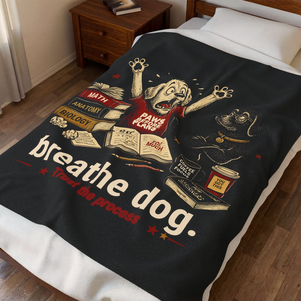 Plush Blanket — "Breathe Dog" Stress Relief Dog Print Velveteen Throw