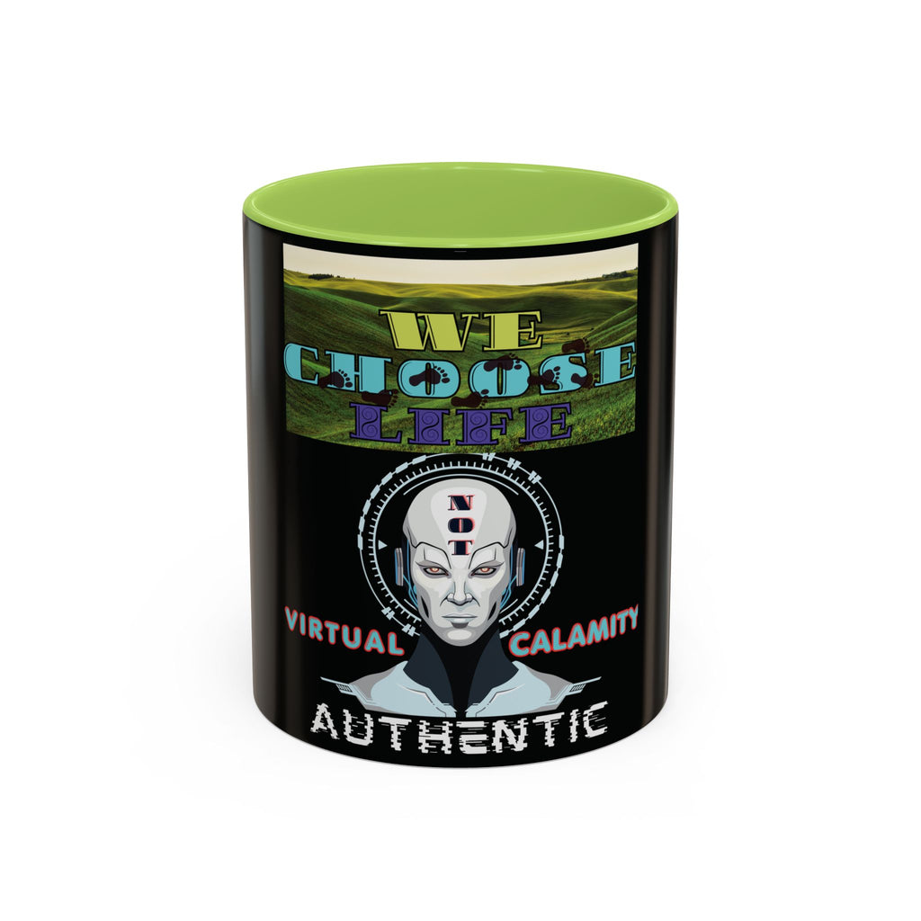 We Choose Life Accent Coffee Mug — Sci‑Fi Robot Design, Authentic CalamityVirtual Theme (15oz)